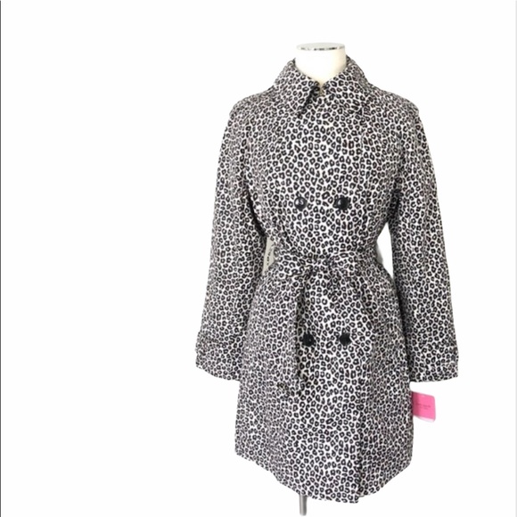 New KATE SPADE Leopard Trench Coat Jacket Brown Black White Sz S